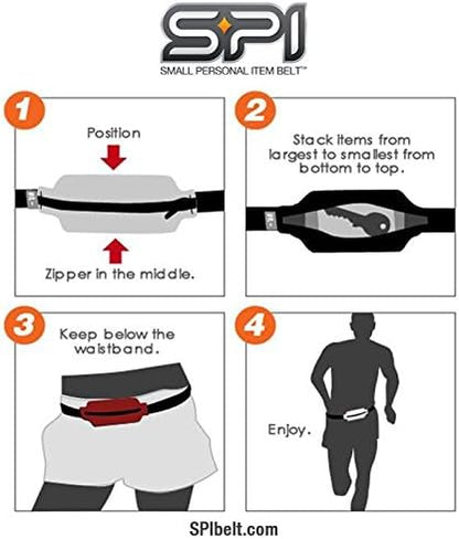 SPIbelt Performance Running Belt for Adults, Expandable Pocket, Energy Gel Loops, Adjustable Waist, No Bounce, Black with Black Zipper (Pack of 2)