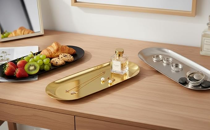 KUMGROT Candle Plate Stainless Steel Candle Tray Candle Holder Plate Decorative Small Bathroom Sink Vanity Trays Candle Dish for Jewelry Candle Trimmer (9 Inch Black)