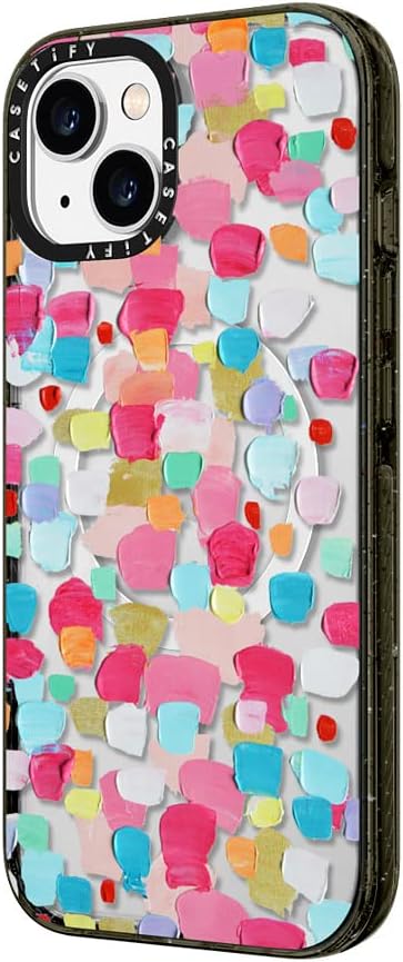 CASETiFY Impact iPhone 14 Case [4X Military Grade Drop Tested / 8.2ft Drop Protection/Compatible with Magsafe] - Magenta Confetti - Glossy Black