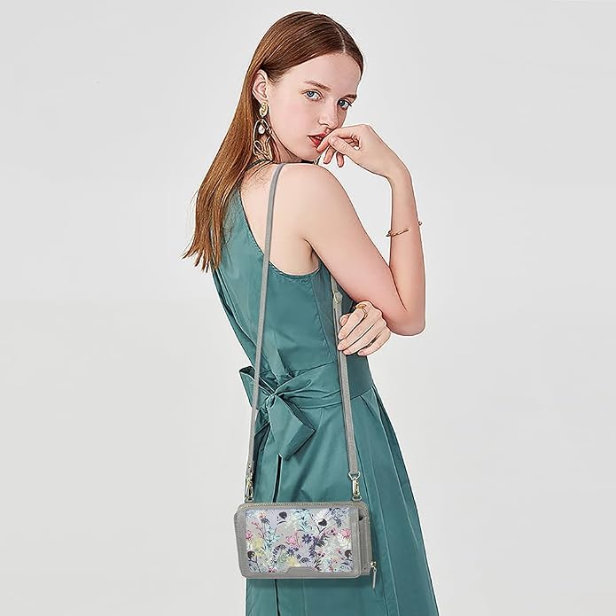 Peacocktion Crossbody Bags for Women RFID Wristlet Wallets Travel Vegan Leather Small Clutch Purses with Phone Pocket Zipper