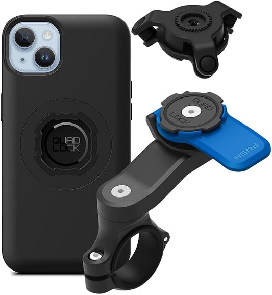 Quad Lock Motorcycle Handlebar Mount Kit with Vibration Dampener and MAG Phone Case for iPhone 14 Plus