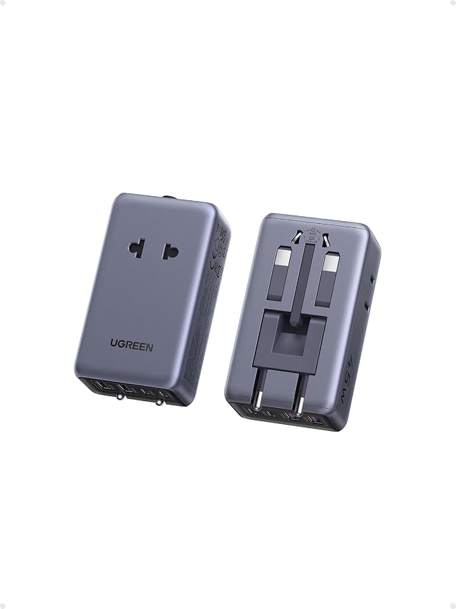 UGREEN 45W Universal Travel Plug Adapter, 6-Port (2 USB-C, 2 USB-A, 2 AC) International Power Adapter, Ultra Thin Power Adapter for 200+ Countries, Worldwide Compact Travel Essentials, Black
