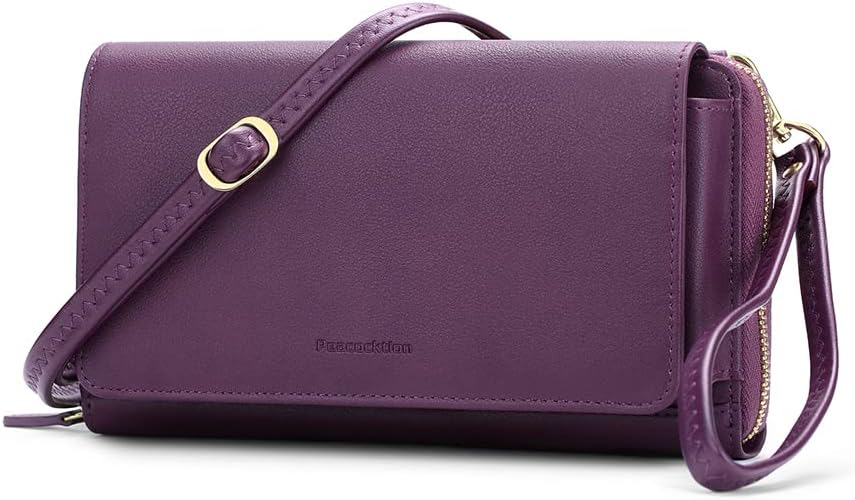 Peacocktion Crossbody Bags for Women RFID Wristlet Wallets Travel Vegan Leather Small Clutch Purses with Phone Pocket Zipper