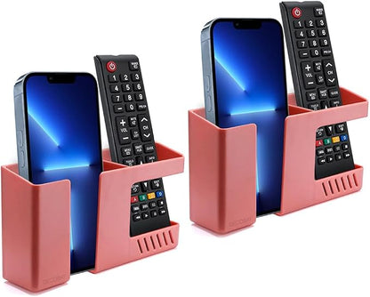 D3 Wall Mount Phone Holder, Punch-Free Wall-Mounted Mobile Phones Charging to Stand, Sticky Remote Control Storage Box Bedside Lazy Mobile Phone Rack, Multipurpose Storage Box (2 Pack-R)