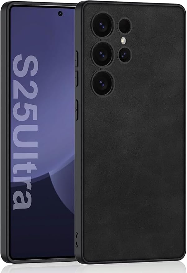 Leather Case for Samsung Galaxy S25 Ultra/S25 Plus/S25, Full Lens Protection Slim Thin Business Cover Minimalist Shell (Black,Samsung Galaxy S25 Plus)