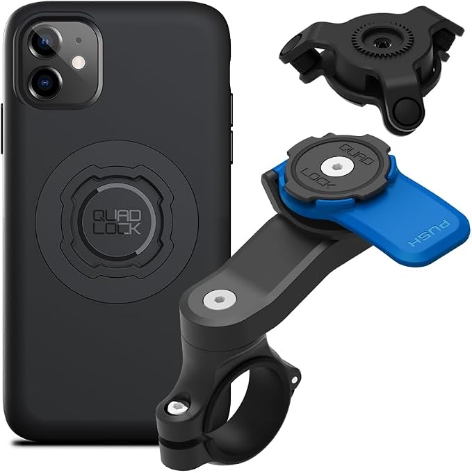 Quad Lock Motorcycle Handlebar Mount Kit with Vibration Dampener and MAG Phone Case for iPhone 11