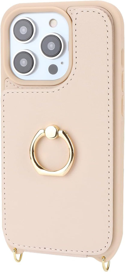 Lipvina for iPhone 14 Pro Case with Card Holder for Women,Phone Case with Strap,Crossbody Lanyard,RFID Blocking,Ring Stand,Snap Clasp,Cute Wallet Cases 6.1 inch (Beige)
