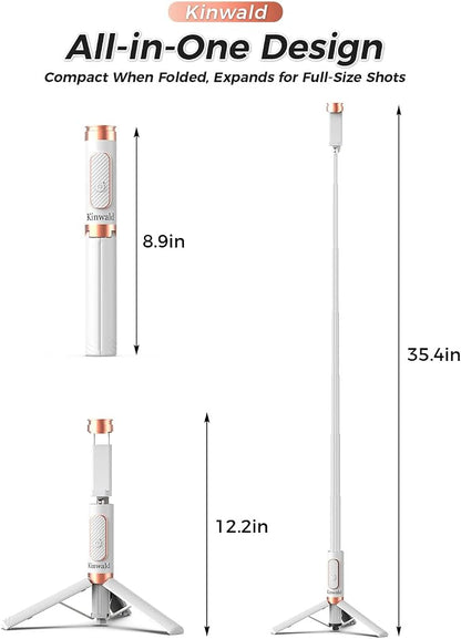 Selfie Stick Tripod for iPhone & Android – Portable Phone Tripod Stand with Bluetooth Remote, One-Click Open, Compact & Lightweight for Vlogging, Travel & Everyday Use(White)