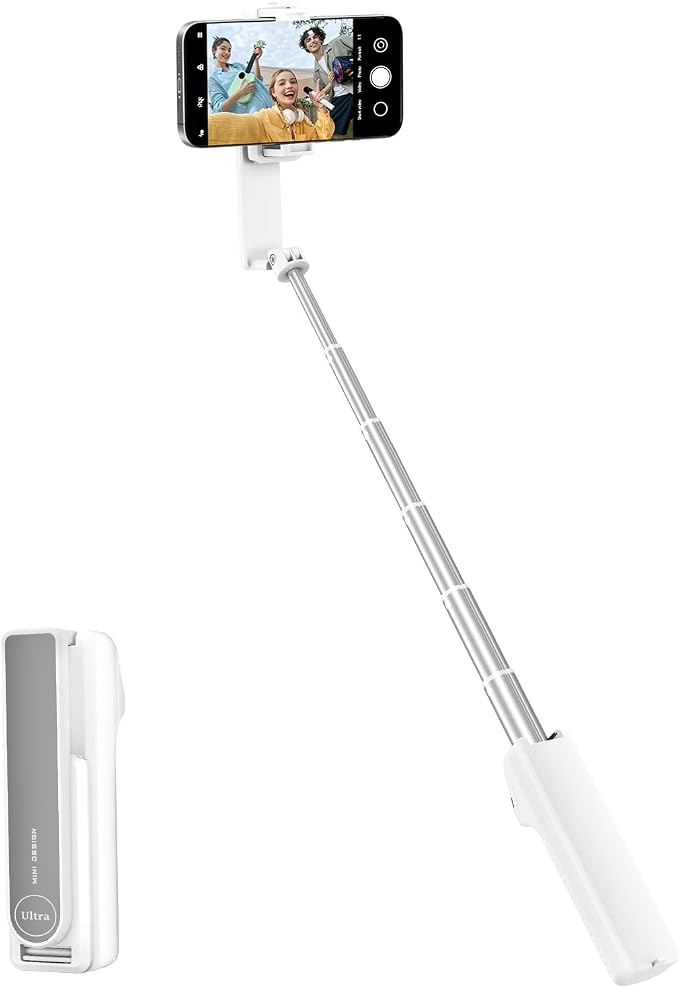 Selfie Stick with Wireless Remote – Portable Selfie Stick for iPhone & Android, Lightweight Foldable Travel Phone Holder for Cell Phone, for Photograph, Video Recording, Streaming, White