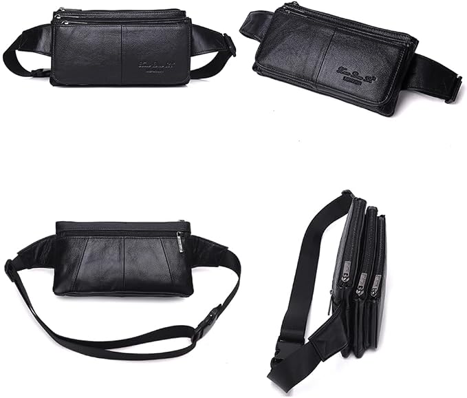 KPYWZER Vintage Leather Fanny Pack Waist Bag for Men Women Outdoor Travel Hunting Hiking Camping Hip Bum Belt Cell Phone Purse Wallet Pouch Retro Crossbody Sling Pouch Black