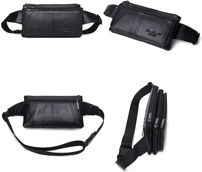 KPYWZER Vintage Leather Fanny Pack Waist Bag for Men Women Outdoor Travel Hunting Hiking Camping Hip Bum Belt Cell Phone Purse Wallet Pouch Retro Crossbody Sling Pouch Black