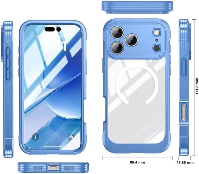 Clear Case for Iphone17pro Max/17/17Pro/17Air, Screen and Camera Protection Military Drop Cover Antiskid Soft Hard Combination Magnetic Shell (17,Blue) (17 Pro,Pink)