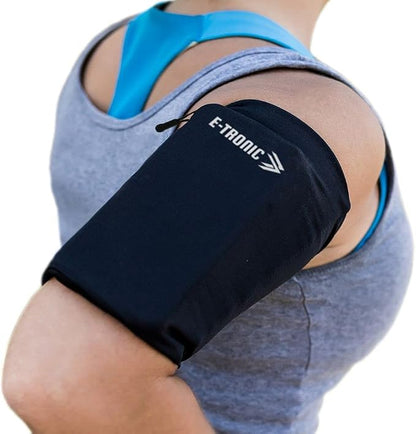 E Tronic Edge Phone Holder for Running, Cell Phone Arm Bands with Reflective Logo, Phone Strap Armband Fits iPhone and Android, Use for Running, Walking, Hiking and Biking, Black, Large
