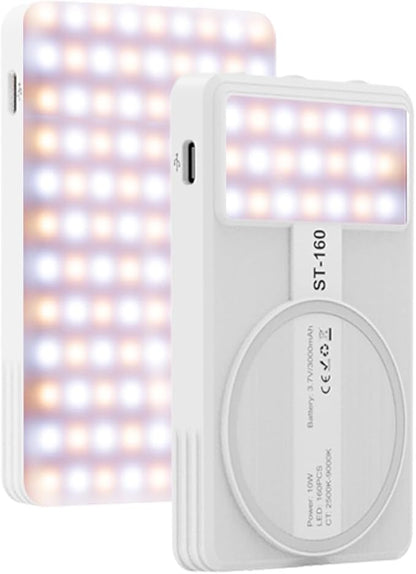 Magnetic Phone Light - 3 Color Temperature, 160 LED Selfie Light with Clip for Phone, Camera, Laptop, iPad, 3000mAh Portable Video Light for Tattoo/TikTok/Vlog/Zoom Calls/Makeup (White)