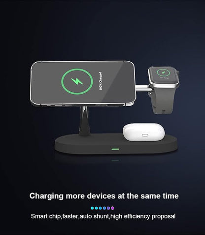 5 in 1 Magnetic Wireless Charging Stand, 15W Fast Mag-Safe Charging Station ，Design for iPhone 15/14/13/12 Series, iWatch 7/SE/6/5/4/3/2, Airpods 3/2/Pro