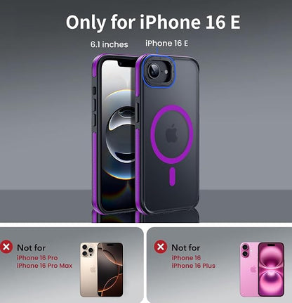 Strong Magnetic for iPhone 16E Case [5X Military-Grade Protection for iPhone 16E Phone case] Compatible with fit MagSafe Shockproof Translucent Slim Thin Case for iPhone 16E-6.1", Purple Bumper