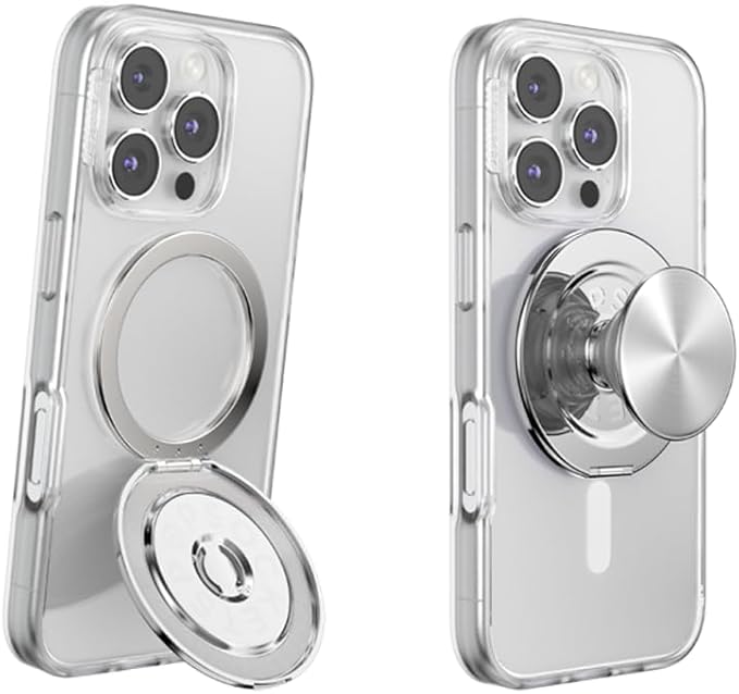 PopSockets Kick-Out Grip for MagSafe, Adjustable Kickstand for Portrait or Landscape, Magnetic Stand, Silver - Silver