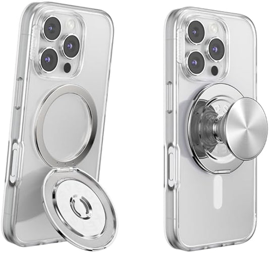 PopSockets Kick-Out Grip for MagSafe, Adjustable Kickstand for Portrait or Landscape, Magnetic Stand, Silver - Silver