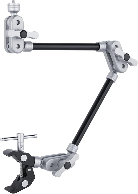 UTEBIT 22" Magic Arm w Clamp Mount, Desk Camera Mount Articulating Friction Boom w Arm 1/4" Thread Adapter, Overhead Desk Phone Mount for Video Light Webcam Microphone Action Camera Content Creators
