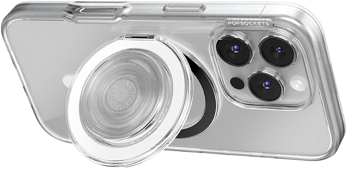PopSockets Kick-Out Grip for MagSafe, Phone Grip with Built-in Phone Stand, Adjustable Kickstand for Portrait or Landscape, Strong Magnetic Hold, Wireless Charging Compatible - Clear