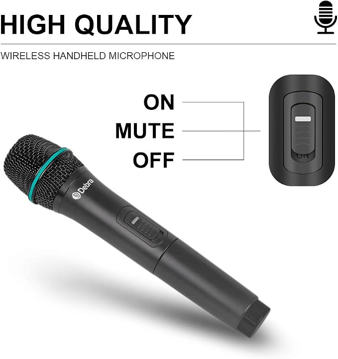 Debra Audio Pro UHF 4 Channel Wireless Microphone System with Cordless Handheld Lavalier Headset Mics, Metal Receiver, Ideal for Karaoke Church Party (with 2 Handheld & 2 Bodypack (A))