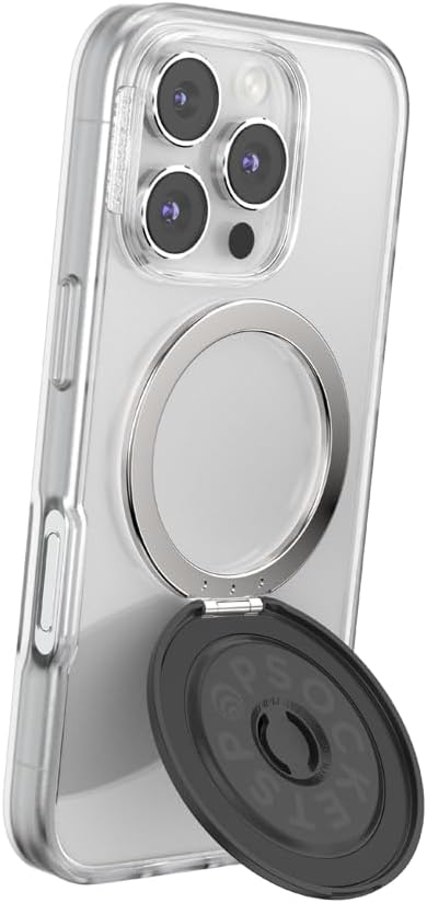 PopSockets Kick-Out Grip for MagSafe, Adjustable Kickstand for Portrait or Landscape, Magnetic Stand, Black - Black