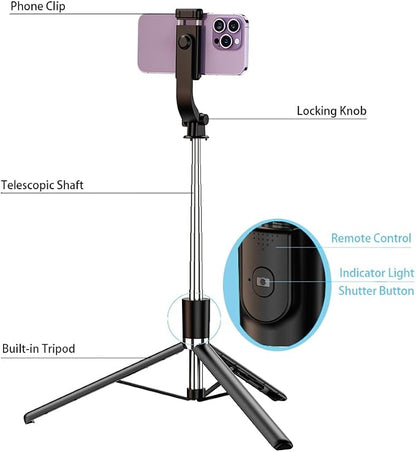 Tianle Selfie Stick, 67 Inch Phone Tripod Extendable Cell Phone Tripod Stand with Wireless Remote and Phone Holder Compatible with iPhone Android Phone for Selfie, Video Recording, Photo