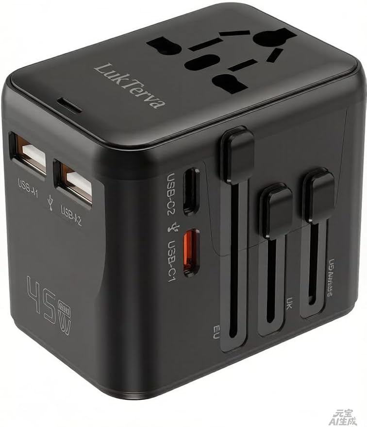 All-in-One 35W Quick Charging Universal Travel Adapter with 4 Ports (2 USB-C + 2 USB-A) - Worldwide Plug Converter for USA, EU, UK, AUS | Compact Power Adapter for International Travel