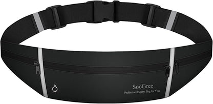 SooGree Slim Running Belt Sport Fanny Pack, Reflective Waist Pack, Waterproof Phone Holder, Jogging Pouch for Phone Money, Black