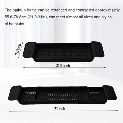 Bathtub Caddy Tray, Expandable Bath Shelf, Adjustable Size from 21.9 to 31 inches Plastic Bathtub Storage Rack, Bathtub Accessories & Bathroom Gadgets, Bath Tub Tray for Kitchen Bathroom (Black)