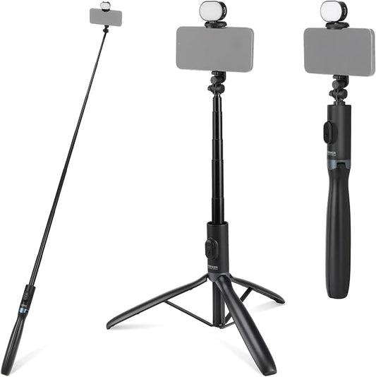 NEEWER Entry Level Version Selfie Stick Tripod with Light & Remote Compatible with iPhone Samsung Android, 67" Extendable Portable Travel Cell Phone Holder Stand for Video Recording Filming, PA987