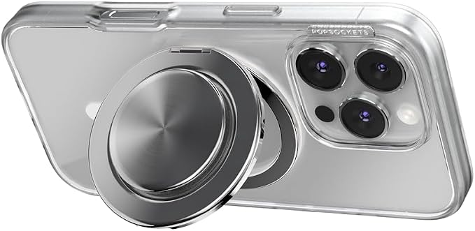 PopSockets Kick-Out Grip for MagSafe, Adjustable Kickstand for Portrait or Landscape, Magnetic Stand, Silver - Silver