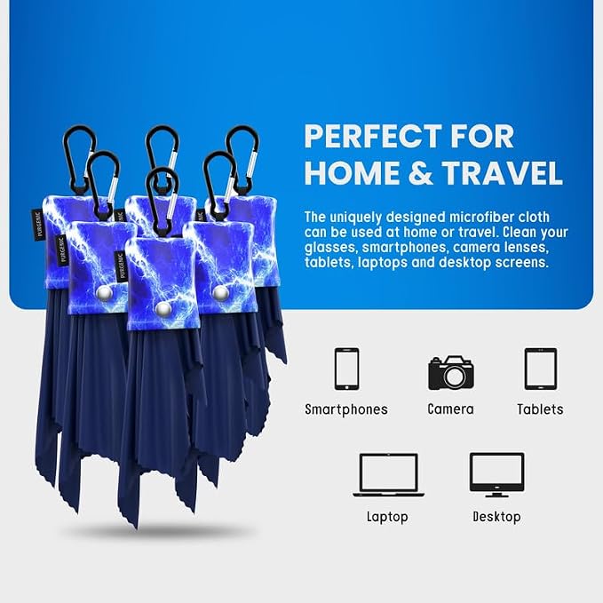 Microfiber Cloth & Glasses Wipes (6 Pack) Lens & Glasses Cleaning Cloth - Eyeglass Cleaner - Camera Lenses & Gadget Delicate Screens - Blue