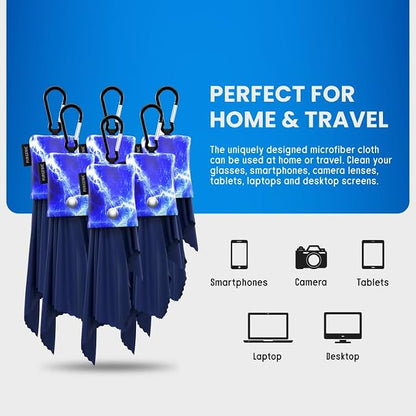 Microfiber Cloth & Glasses Wipes (6 Pack) Lens & Glasses Cleaning Cloth - Eyeglass Cleaner - Camera Lenses & Gadget Delicate Screens - Blue
