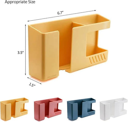 D3 Wall Mount Phone Holder, Punch-Free Wall-Mounted Mobile Phones Charging to Stand, Sticky Remote Control Storage Box Bedside Lazy Mobile Phone Rack, Multipurpose Storage Box (Yellow)