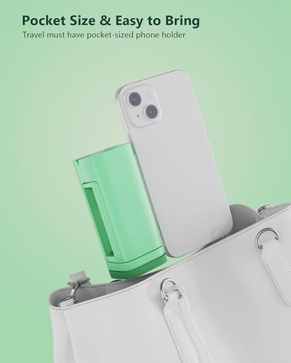 MiiKARE Travel Essentials Airplane Phone Holder, Universal Handsfree Phone Mount for Flying with 360 Degree Rotation, Travel Must Haves Phone Stand for Desk, Tray Table, Green