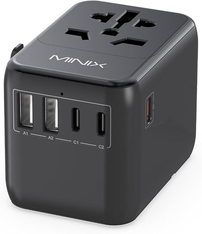 MINIX Universal Travel Adapter, International Power Plug Adapter Max 35W 3 USB C 2 USB A Ports, All-in-One Worldwide Wall Charger for USA EU UK AU up to 180+ Countries.