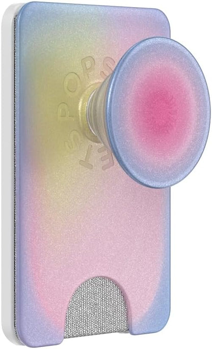 PopSockets Phone Wallet with Expanding Grip and Adapter Ring for MagSafe®, Phone Card Holder, Wireless Charging Compatible, Wallet Compatible with MagSafe - Aura