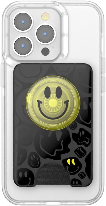 PopSockets Phone Wallet for MagSafe, Phone Card Holder with Grip, Neon Yellow - All Smiles