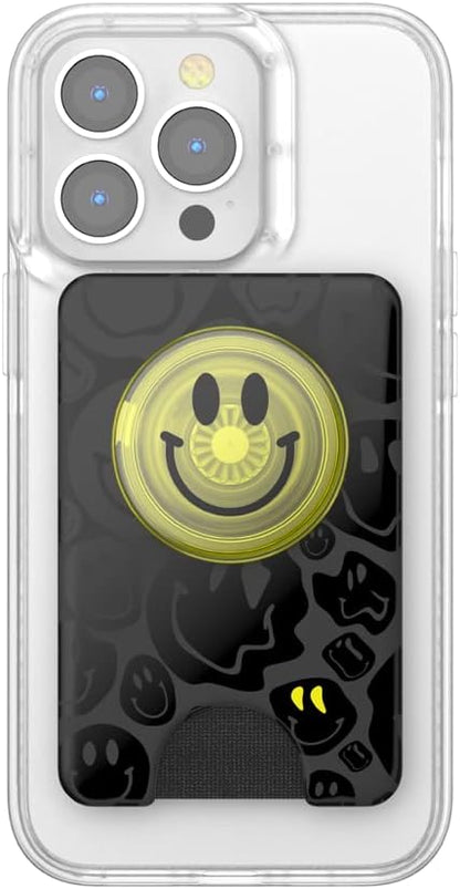 PopSockets Phone Wallet for MagSafe, Phone Card Holder with Grip, Neon Yellow - All Smiles