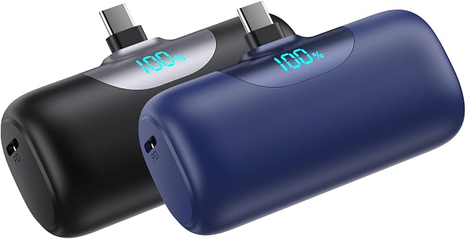 [2-Pack]Mini Portable Charger for iPhone 17/16,5500mAh LCD Display USB C Power Bank,Fast Phone Charging Travel Pocket Size Battery Pack for iPhone 17/17 Pro Max/Air/16/15 Series,Android(Black+Navy)