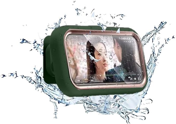 Shower Phone Holder Waterproof - 360° Bathroom Wall Phone Mount Stand Water Proof Anti Fog Case, Suitable for Phones Under 7 inches(Golden Green)