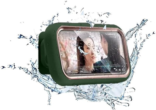 Shower Phone Holder Waterproof - 360° Bathroom Wall Phone Mount Stand Water Proof Anti Fog Case, Suitable for Phones Under 7 inches(Golden Green)