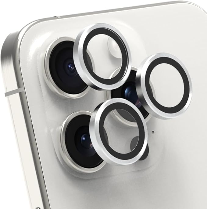 PureGear Camera Lens Protector for Apple iPhone 15 Pro & 15 Pro Max, Protects Camera Lens from Drops & Scratches, Ultra-Thin HD Tempered Glass Individual Ring Cover Lens Protectors-Silver