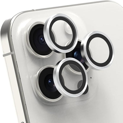 PureGear Camera Lens Protector for Apple iPhone 15 Pro & 15 Pro Max, Protects Camera Lens from Drops & Scratches, Ultra-Thin HD Tempered Glass Individual Ring Cover Lens Protectors-Silver