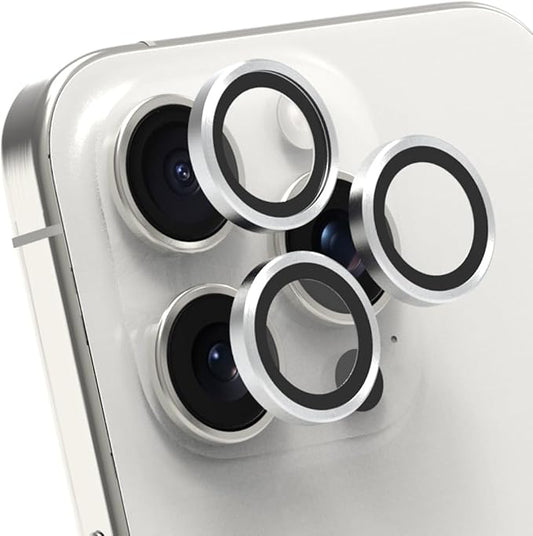 PureGear Camera Lens Protector for Apple iPhone 15 Pro & 15 Pro Max, Protects Camera Lens from Drops & Scratches, Ultra-Thin HD Tempered Glass Individual Ring Cover Lens Protectors-Silver