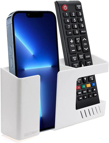Strong Adhesive Wall Mount Phone Holder D3 Punch-Free Bedside Phone Shelf with Charging Port, Sticky Remote Control Storage Box, Bathroom & Kitchen Wall Organizer (White)