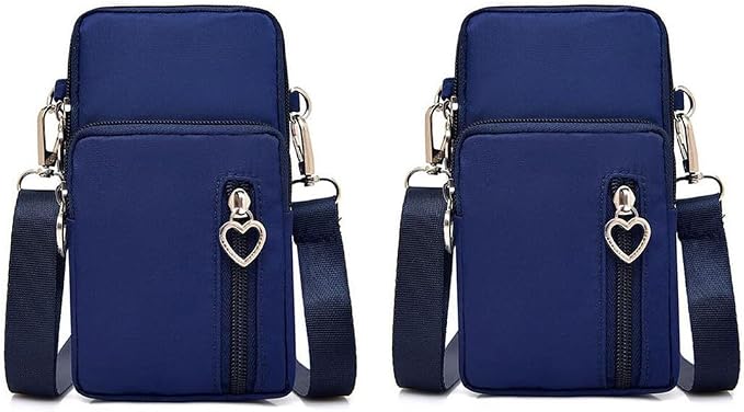 Women Nylon Cell Phone Purse Travel Crossbody Bag Wristband Sport Armband Wallet for Galaxy S10 Plus S9 Plus A50 A7 J7 Star J7 J7 Pro J4, Moto G7 Z4 Z3 G6 E5 Play, HTC U12+, OnePlus 9 (2 Pcs, Blue)
