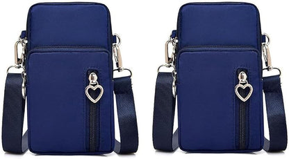 Women Nylon Cell Phone Purse Travel Crossbody Bag Wristband Sport Armband Wallet for Galaxy S10 Plus S9 Plus A50 A7 J7 Star J7 J7 Pro J4, Moto G7 Z4 Z3 G6 E5 Play, HTC U12+, OnePlus 9 (2 Pcs, Blue)
