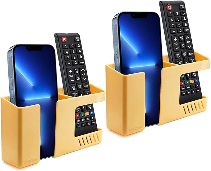 D3 Wall Mount Phone Holder, Punch-Free Wall-Mounted Mobile Phones Charging to Stand, Sticky Remote Control Storage Box Bedside Lazy Mobile Phone Rack, Multipurpose Storage Box (2 Pack-Y)